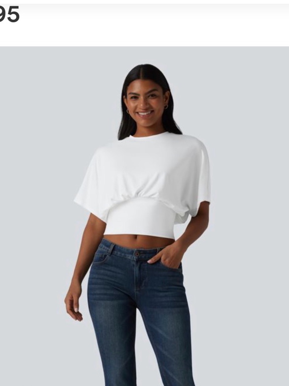 HALARA White Short Sleeve cinched Waist Pullover Top